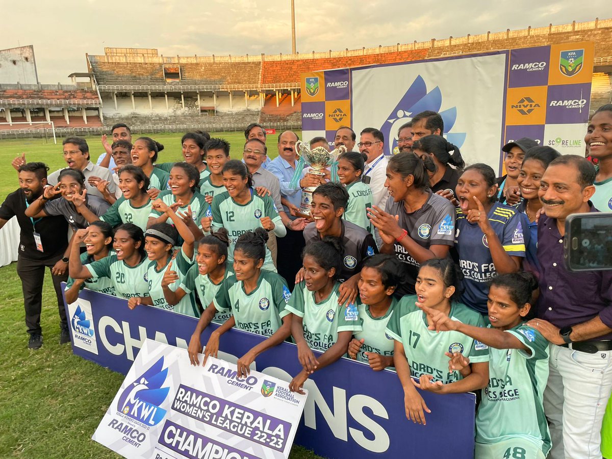 Lord's Football Academy Kochi YMMA created history when they defeated reigning champions Gokulam Kerala FC 5- 2 in the finals of the Ramco Kerala Women's League 2022- 23🏆.
@keralafa 
#Ramco #RamcoCement