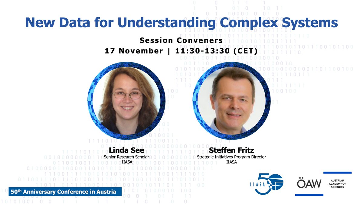 In their #IIASA50 session, @fritz_steffen & @LindaMSee explore how new #data sources offer unprecedented ways of analyzing #complex issues. 💡#BigData #CitizenScience #NovelMobility 
Register now 👉 bit.ly/3TuLGim