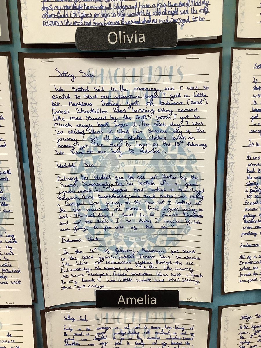 Look at our fantastic writing on display. We have created our very own travel journal based on Shackleton’s Journey. They look amazing guys, well done ⛴❄️🌟👏🏽 @williamgrill @FlyingEyeBooks