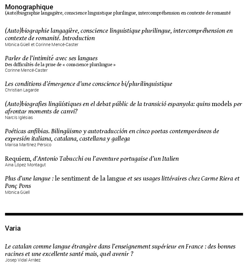Llull Paris (@irllull_paris) on Twitter photo « (Auto)biographie langagière, conscience linguistique plurilingue, intercompréhension en contexte de romanité ». Nouveau numéro (le 30!) de la revue #Catalonia. En ligne sur <a href="/OpenEditionActu/">OpenEdition</a> Journals
<a href="/CecSorbonne/">CECSorbonne</a> <a href="/AFrCatalanistes/">Association Française des Catalanistes</a> « (Auto)biographie langagière, conscience linguistique plurilingue, intercompréhension en contexte de romanité ». Nouveau numéro (le 30!) de la revue #Catalonia. En ligne sur <a href="/OpenEditionActu/">OpenEdition</a> Journals
<a href="/CecSorbonne/">CECSorbonne</a> <a href="/AFrCatalanistes/">Association Française des Catalanistes</a>