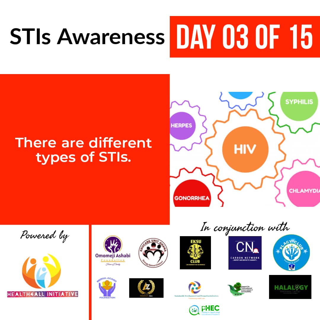 AlmeeraZone's tweet photo. STIs Awareness

 Day 03 of 15

There are different types of STIs. Some of them include Herpes, Syphilis, Gonorrhea, Chlamydia, HIV, Pelvic Inflammatory Disease (PID) e.t.c

#SexualHealth
#HIV
#Herpes
#PID
#Health4ALLInitiative
#AlmeeraZone https://t.co/AwRfdw0Rr4