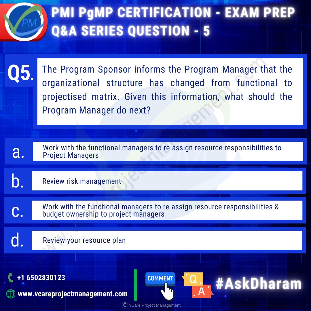 Dharam_PgMP's tweet photo. PMI PgMP® CERTIFICATION - EXAM PREP Q&amp;A SERIES | Question 5
 
Kindly post your answers in the comment section. I will share the correct answer in the replies section later.

#pgmp #pgmpquestions #pgmpexam #pgmpexamprep #pgmptest #pgmpcertification #pgmptraining https://t.co/nuINhql9fc