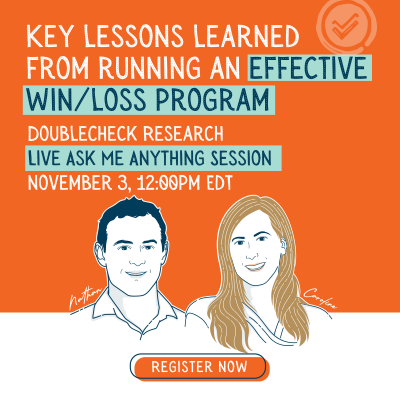 DoubleCheckRes's tweet image. Last month’s inaugural Win/Loss Ask Me Anything (AMA) event was such a hit  — we’re doing it again! 🥳 Join us November 3 to get unfiltered insights and actionable advice from #winloss leaders at @Salsify and @Atlassian. Learn more and register: bit.ly/3s1hBeA #SaaS