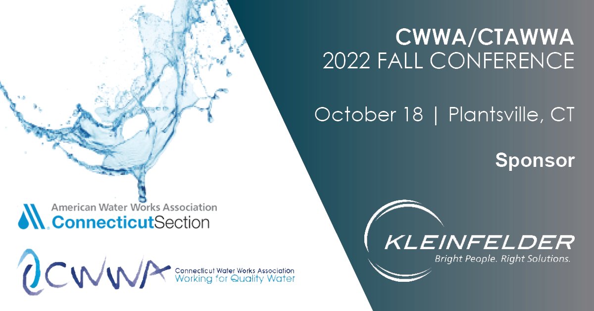 KleinfelderHQ's tweet photo. Kleinfelder is proud to sponsor and attend the 2022 @CWWA9 / #Connecticut Section of @awwa Fall Conference tomorrow! Hope to see you there!
#WeAreKleinfelder #CWWA #CTAWWA #AWWA #Water #WaterConference #Conference #Sponsor https://t.co/Bc59Z5bmH7