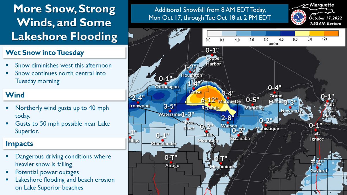 NWS Marquette on Twitter "Snow will diminish this afternoon over western Upper MI, but steadier