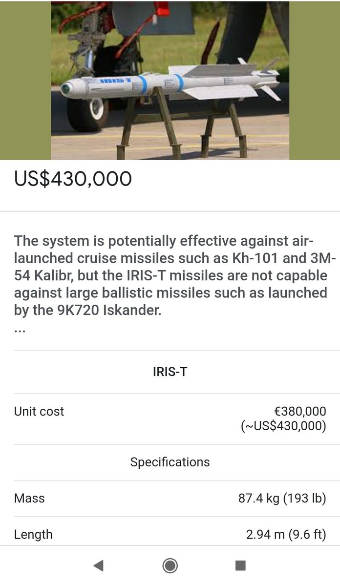 tachdoc's tweet photo. #irisT air defence system medium range missiles have never been tested. But even if effective they won't be used against cheap #Shahed_136 . One single Iris-T missile costs 430k USD. Anyway according to Borrel "there's enough money, and we should not worry about the money" 👏���😂 https://t.co/TtOkRF5OAd