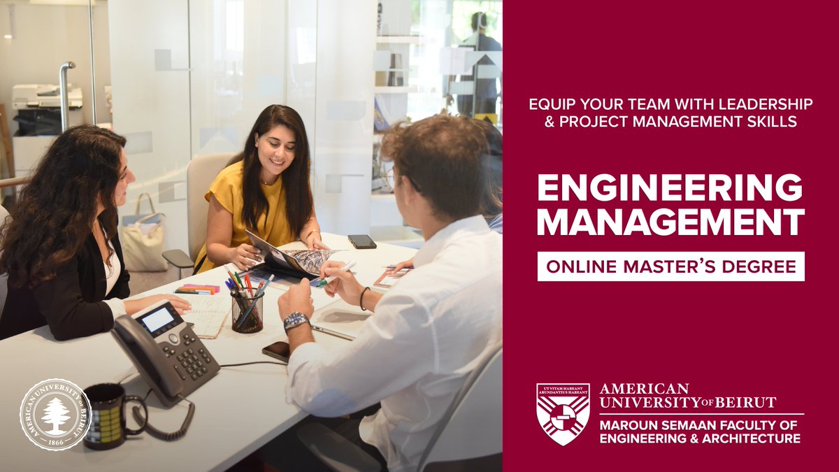 MSFEA_AUB's tweet photo. ▶️Tailor your corporate needs with AUB's master's degree in Engineering Management!
Learn more🔗 https://t.co/BD9Hoi6OhT
@AUB_Lebanon @AGFforE @AUBGradCouncil
#AUB #MSFEA #AGFE #OnlineLearning #OnlineDiploma #MSFEAOnline #EngineeringManagement https://t.co/abIQPNUIiG