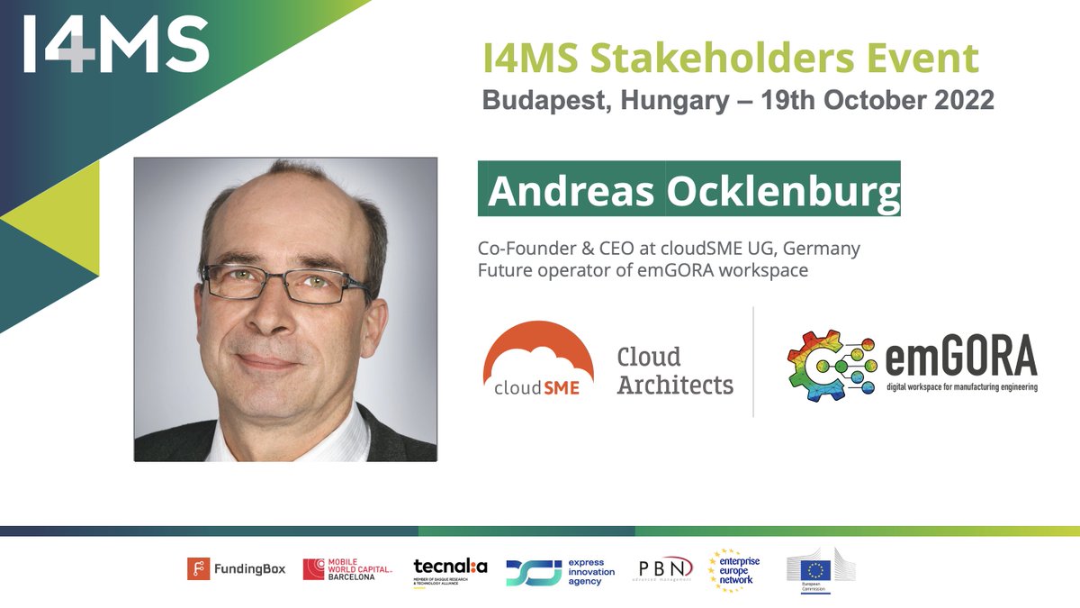 DIGITbrain (@digitbrain_eu) on Twitter photo π₯ Meet the #I4MSspeaker Andreas Ocklenburg!
π Co-Founder & CEO <a href="/cloudSME_de/">cloudSME_DE</a>, future operator of <a href="/emGORA_EU/">emGORA_EU</a> workspace for #manufacturing #enginieering
β
He'll introduce the results of <a href="/CloudiFacturing/">CloudiFacturing</a> Project, <a href="/emGORA_EU/">emGORA_EU</a> on 19 October.
π Join him: i4ms.b2match.io π₯ Meet the #I4MSspeaker Andreas Ocklenburg!
π Co-Founder & CEO <a href="/cloudSME_de/">cloudSME_DE</a>, future operator of <a href="/emGORA_EU/">emGORA_EU</a> workspace for #manufacturing #enginieering
β
He'll introduce the results of <a href="/CloudiFacturing/">CloudiFacturing</a> Project, <a href="/emGORA_EU/">emGORA_EU</a> on 19 October.
π Join him: i4ms.b2match.io