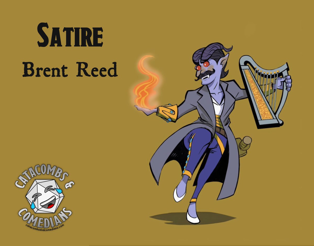 Meet Satire, tiefling bard played by stand-up comedian Brent Reed. Join him for adventure Oct 19 at @StandUpLiveHSV for the CATACOMBS &amp; COMEDIANS SIDESPLITTING SPOOKTACULAR, Halloween special actual-play #DungeonsAndDragons live show.