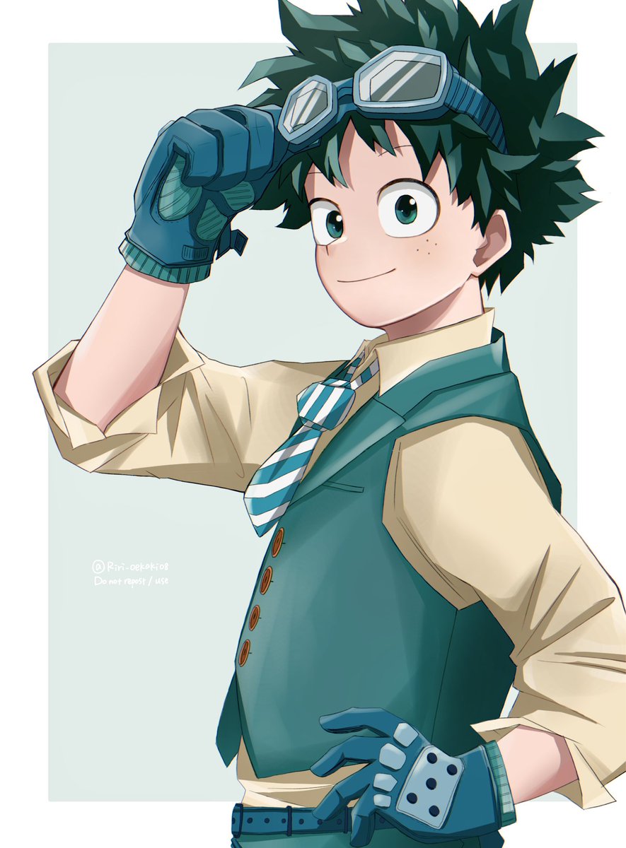 midoriya izuku 1boy male focus gloves freckles goggles necktie solo  illustration images