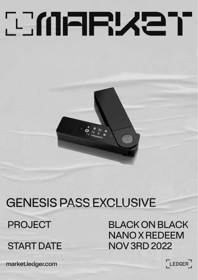 Ledger's tweet photo. [ L ] Market Pass holders - it’s almost time to claim your Black-on-Black Nanos!

We just took a snapshot of all current [ L ] Market Pass holders.

On Oct. 19th, claim tokens - which will allow you to claim your Black-on-Black Nanos - will be airdropped to you. Keep an eye out! https://t.co/riCJWcndoI