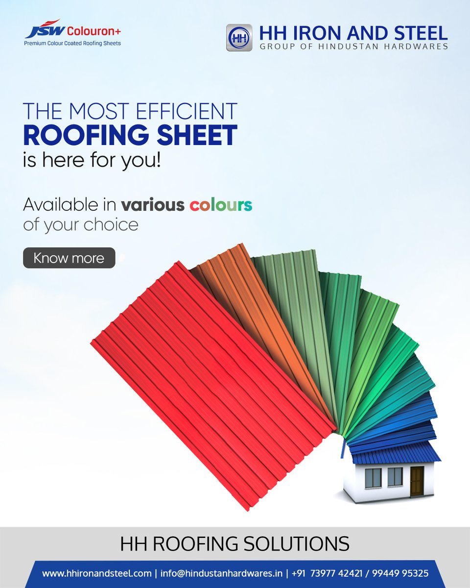 HH_Iron_Steel's tweet photo. Want to give a hype to your roofing needs? Use Colouron+ sheets and count on! The most tensile roofing sheet which withstands all climatic conditions.
Reach us to know more: https://t.co/rJ6GDBXMD6
#roofingsheets #roofingconstruction #Roofing #jswcolouronplus #hhironandsteel https://t.co/1IyDQcqehs