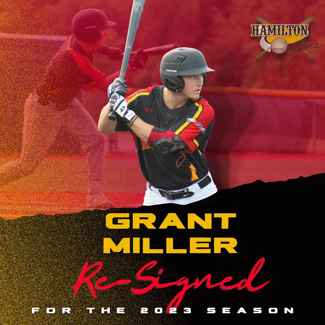 It’s OFFICIAL! 🖊️ 
We are SO happy to announce <a href="/grantmiller07/">Grant Miller</a> will be back for the 2023 season! From offense to defense, he was truly a standout player &amp; his energy in the dugout was infectious! He played for the Joes in the 2022 Championship Season &amp; was also a <a href="/GLSCL/">Great Lakes Summer Collegiate League</a> All-Star!