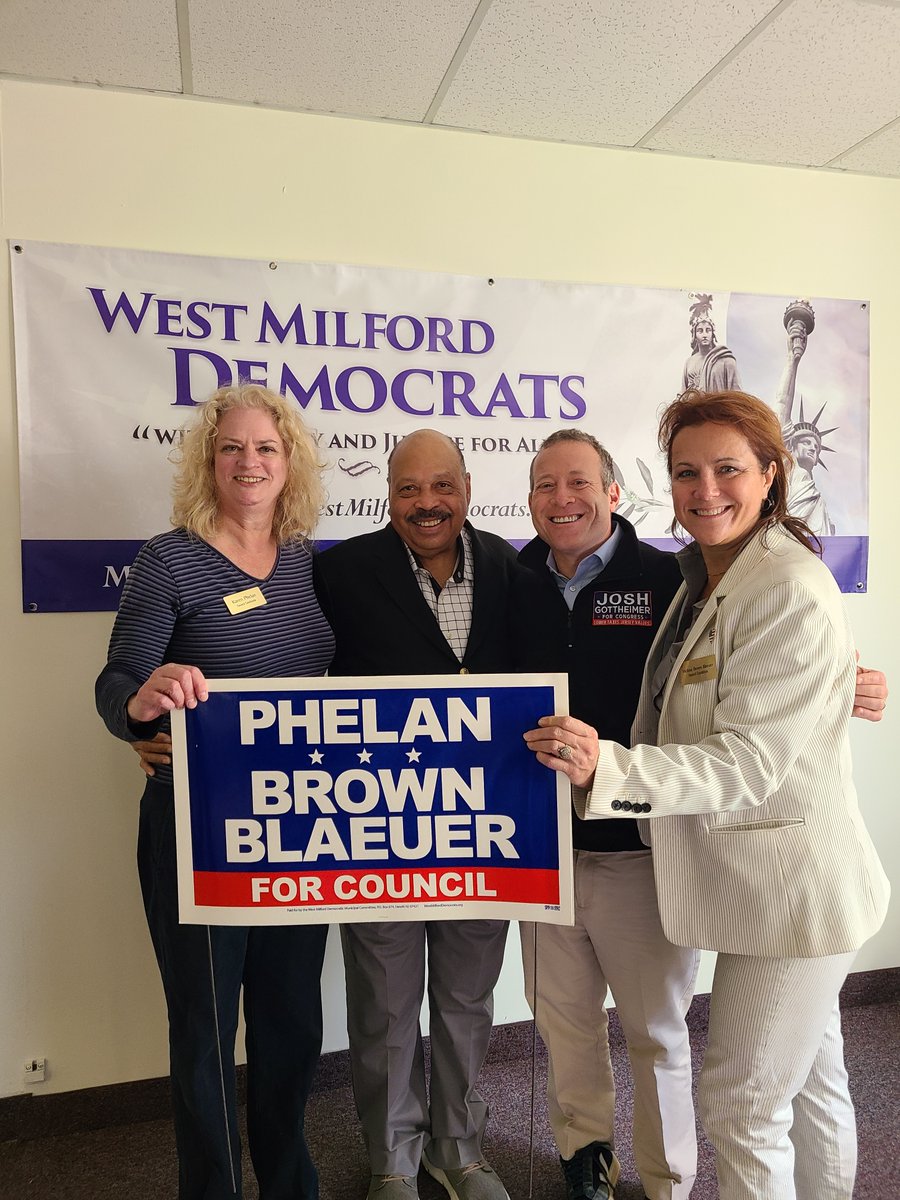 Great day at the opening of the West Milford Democratic campaign headquarters 
Candidate Karen Phelan, Chairman John Currie, 
Rep Josh Gottheimer, Candidate Melissa Brown Blaeuer 
<a href="/melissabblaeuer/">MelissaBrownBlaeuer</a> <a href="/RepJoshG/">Rep Josh Gottheimer</a>