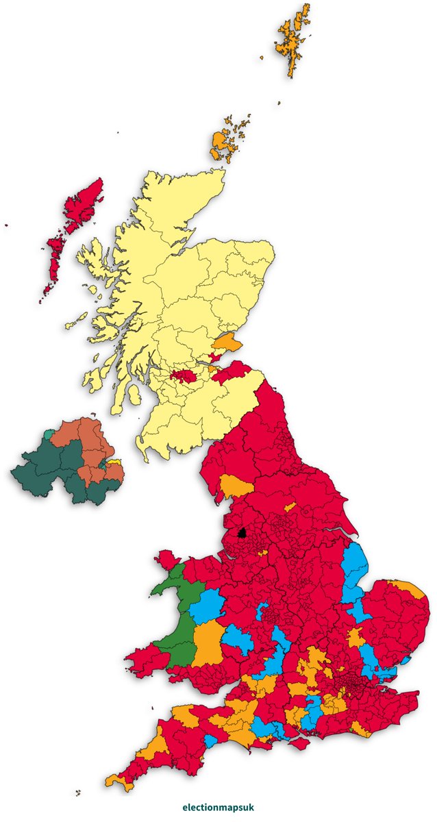ElectionMapsUK's tweet image. What *that* @RedfieldWilton poll could look like in a General Election:

LAB: 515 (+313)
LDM: 47 (+36)
SNP: 42 (-6)
CON: 22 (-343)
PLC: 4 (=)
GRN: 1 (=)

Labour Majority of 380.
Changes w/ GE2019.