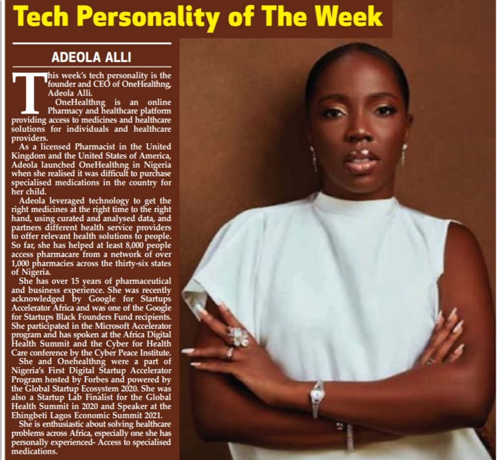 PremiaBN's tweet photo. Tech Personality of The Week!!!! 💃
Congratulations, Adeola Alli @Debaay, Founder/CEO @onehealthng
We celebrate you, big time!!!
#tech #techpersonality #thisday #business #networks #premiabn https://t.co/lcKS8BSGE7