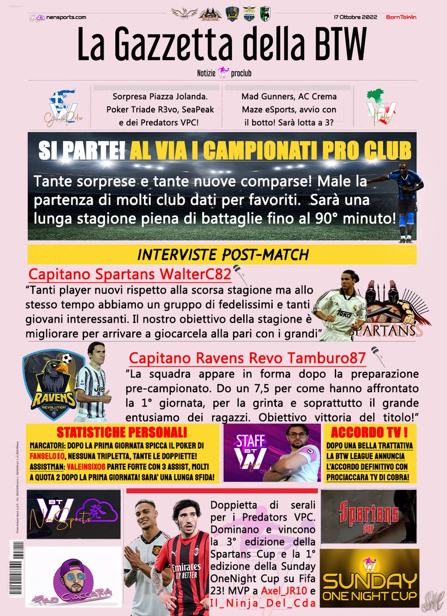 ⚽Gazzetta della BTW - 1° Settimana🗞️

<a href="/IXI_eSport/">IXI eSport</a>
<a href="/BocaGamingASD/">ASD_BOCA_GAMING</a>
<a href="/BocaRetwitt/">BocaRT</a>
<a href="/vGamesRT/">vGamesRT 🔄</a>
<a href="/KickOff_ProClub/">Kick-Off</a>
<a href="/chetorneo/">Chetorneo eSports</a>
<a href="/NewsProclub/">News Proclub</a> 
<a href="/TorneosEAFCplay/">🇪🇸TORNEOS EAFC PLAY ®️</a>