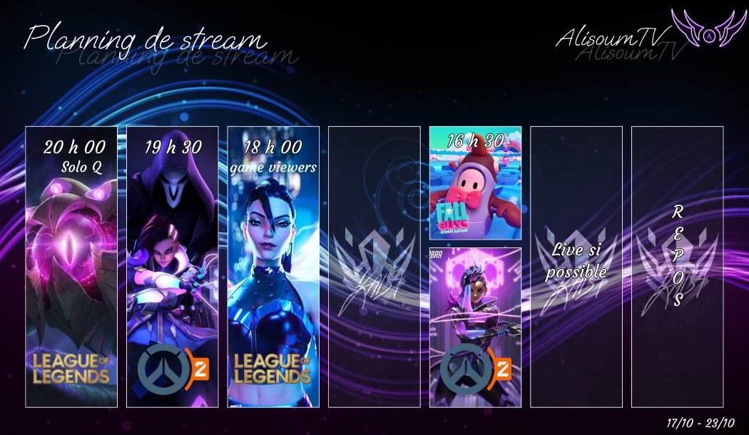 Planning de cette semaine 🥰 
Ce soir à 20 heure de la soloQ

twitch.tv/alisoumtv #LeagueOfLegends #twitch #twitchstreamer #gaming #gaming_news #gamergirl