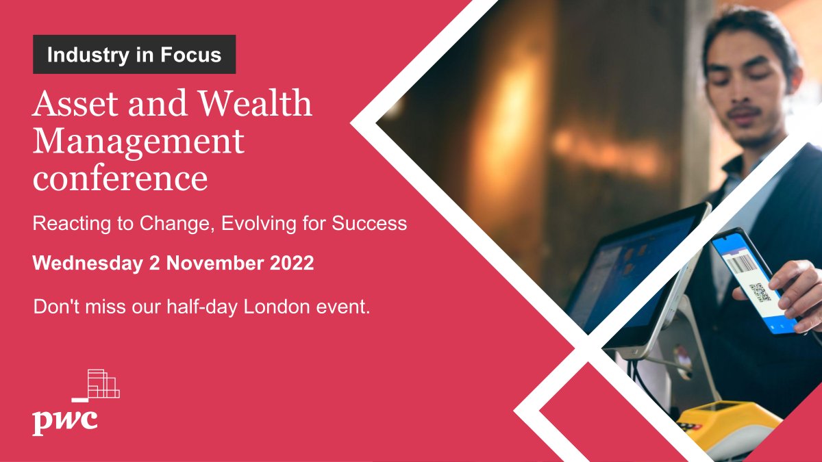 Final chance to attend <a href="/PwC_UK/">PwC UK</a>'s conference discussing the forces driving change &amp; innovation in #AssetWealthManagement. A fantastic opportunity to hear from our panelists &amp; attend deep dive breakouts sessions. To find out more email me or uk_xlos_asset_wealth_management@pwc.com