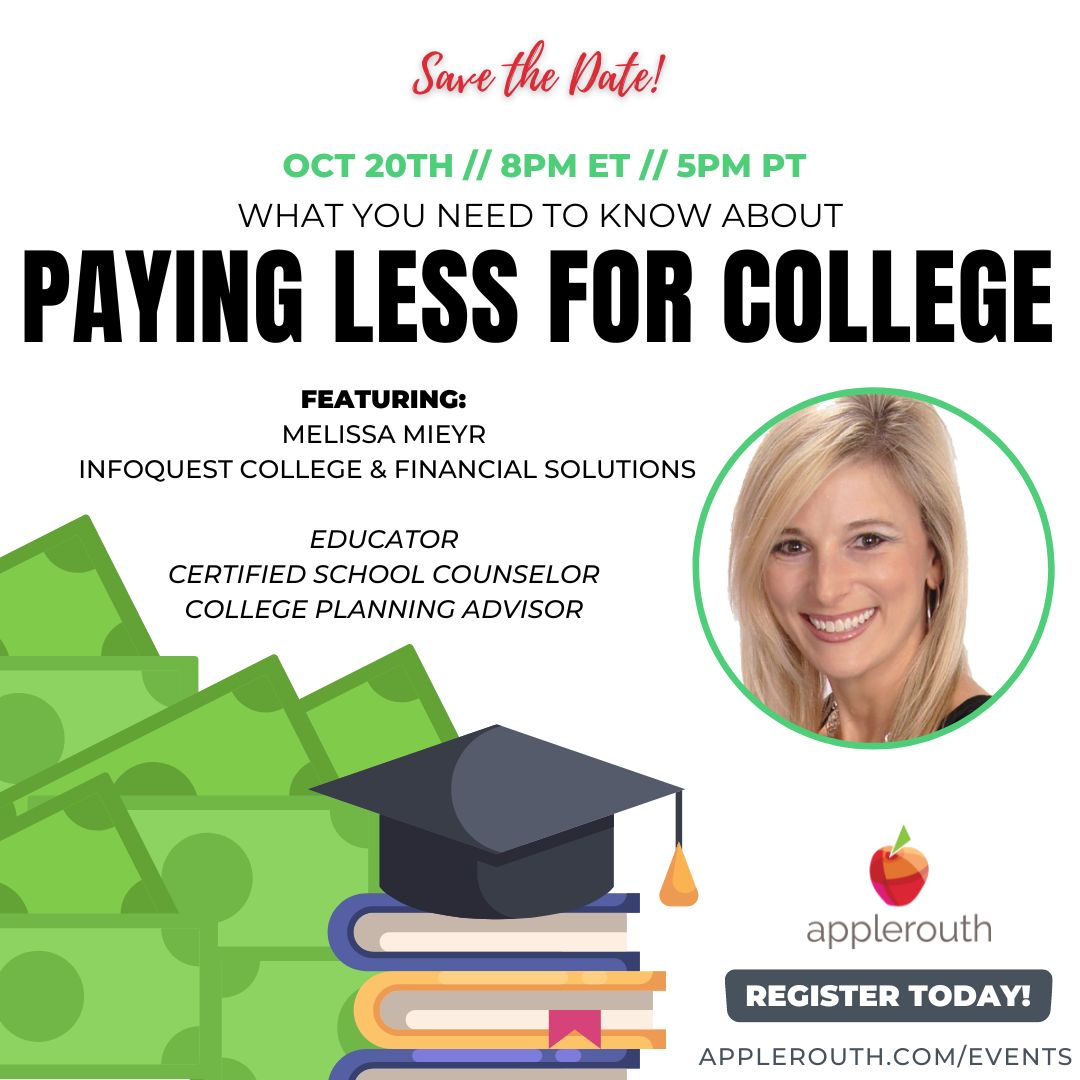 Join us for “What You Need to Know About Paying Less for College” on October 20 at 8PM ET / 5PM PT featuring Melissa Mieyr of InfoQuest College & Financial Solutions! ➡️ Register here (it’s free!): buff.ly/3e9Yvj3 #collegecosts #costofcollege #studentloans #infoquest