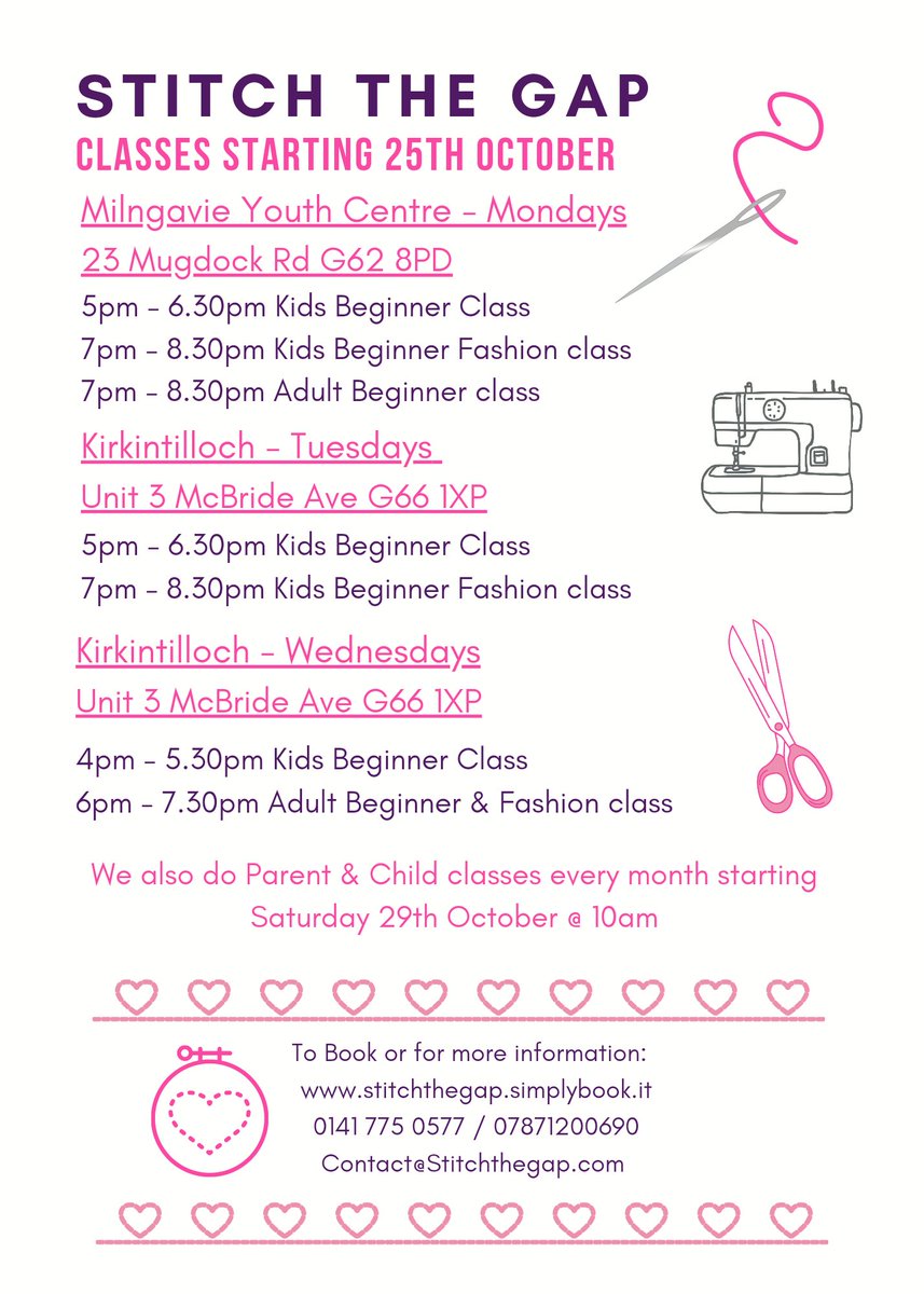 stitchthegap's tweet photo. Our new term is now online!! 🥰 Due to popular demand we have reinstated the Milngavie Adults Class on a Monday evening 💜💙💚💚💛🧡  

We have projects to suit every experience level with lots of flexibility to ensure you learn by making the things YOU are interested in 🥰🥰 https://t.co/ApfhyFFzyd