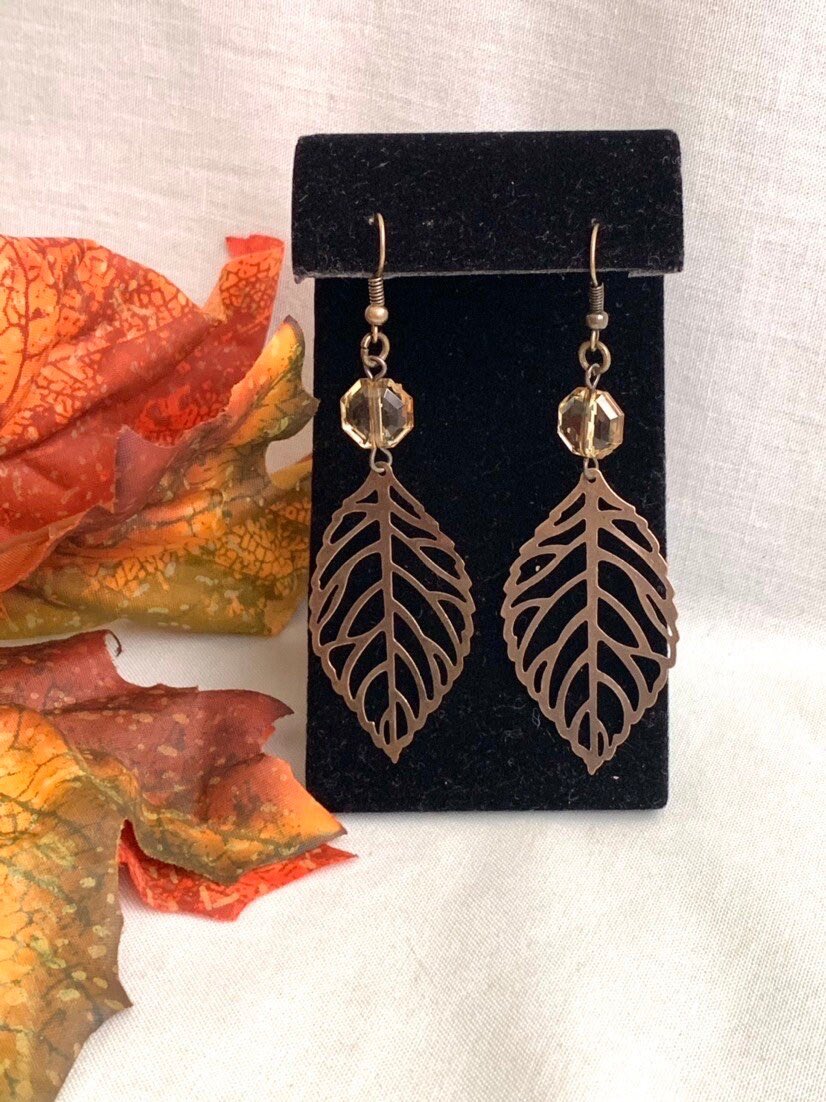 #Kaybejeweled #etsy shop: Fall Leaf Boho Earrings - Oversized Earrings - Autumn Jewelry etsy.me/3ghHROQ #falljewelry #leafearrings #bronzeleaf #autumnjewelry #oversizedearrings #bohoearrings #Kaybejeweled