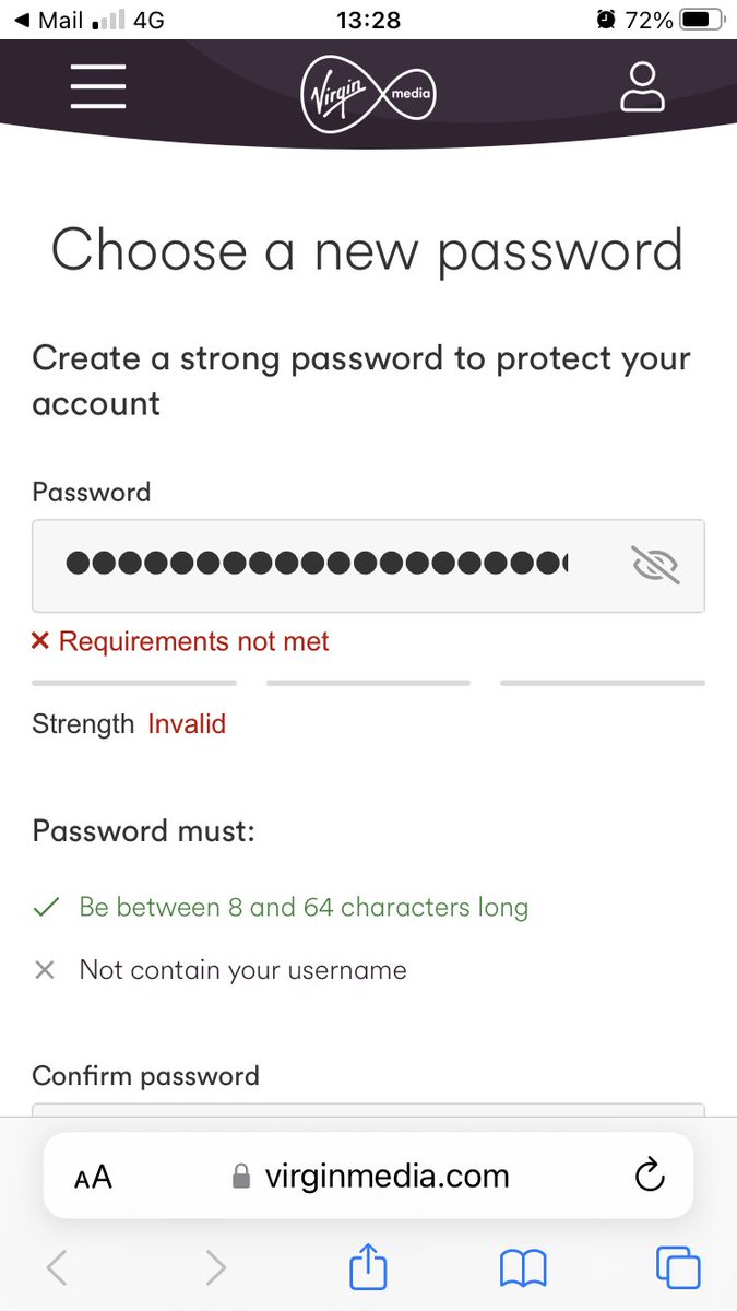 Squidsworth's tweet photo. @virginmedia trying to change my password on the media app but the password continuously says invalid whatever I type in, please help? I am also not adding in my username. Thanks Dan https://t.co/u6bUynJjCP