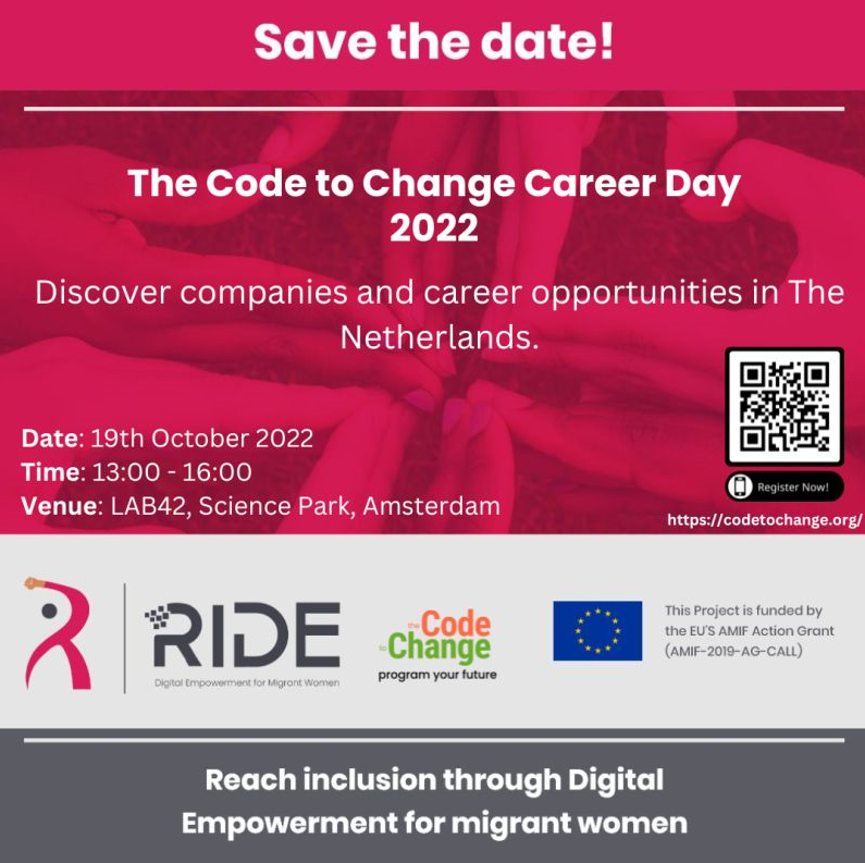 StartupAmsterdam (@startup_adam) on Twitter photo This Wednesday join the <a href="/codetochange/">The Code To Change</a> Career Day 2022 at LAB42 UvA! ๐
The aim is to connect ambitious #women, #students, #refugees, and #migrant women in the #Netherlands with #companies and organizations in the #tech sector.
Register:
bit.ly/3yLAd5X This Wednesday join the <a href="/codetochange/">The Code To Change</a> Career Day 2022 at LAB42 UvA! ๐
The aim is to connect ambitious #women, #students, #refugees, and #migrant women in the #Netherlands with #companies and organizations in the #tech sector.
Register:
bit.ly/3yLAd5X