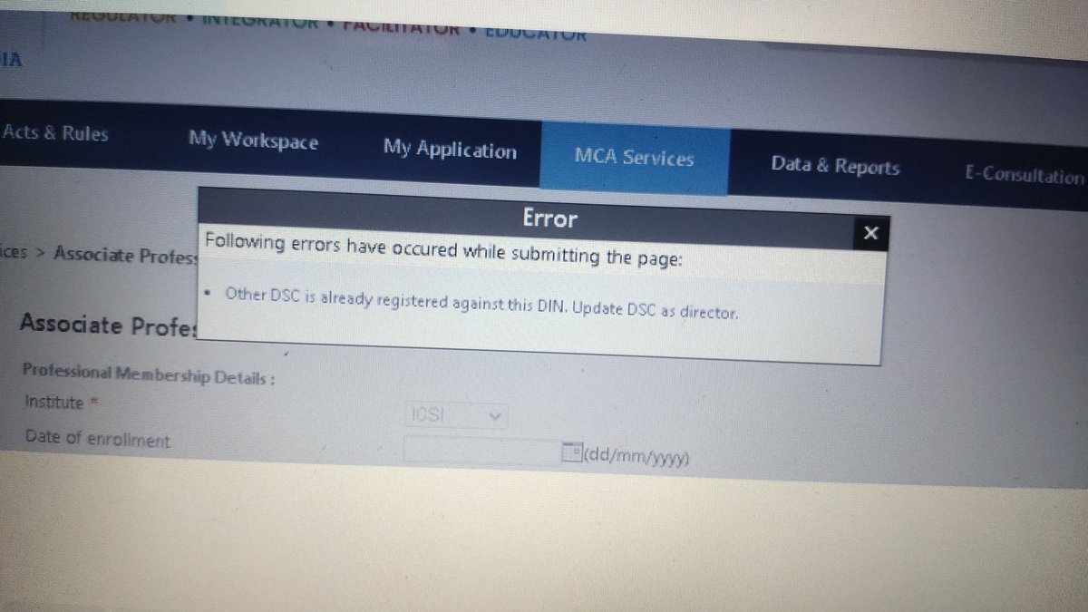 csjasmeetkaur's tweet photo. Facing this issues since last 5 days while registering DSC at v2 portal as professional. What is the solution?@MCA21India https://t.co/haHnpNELQa