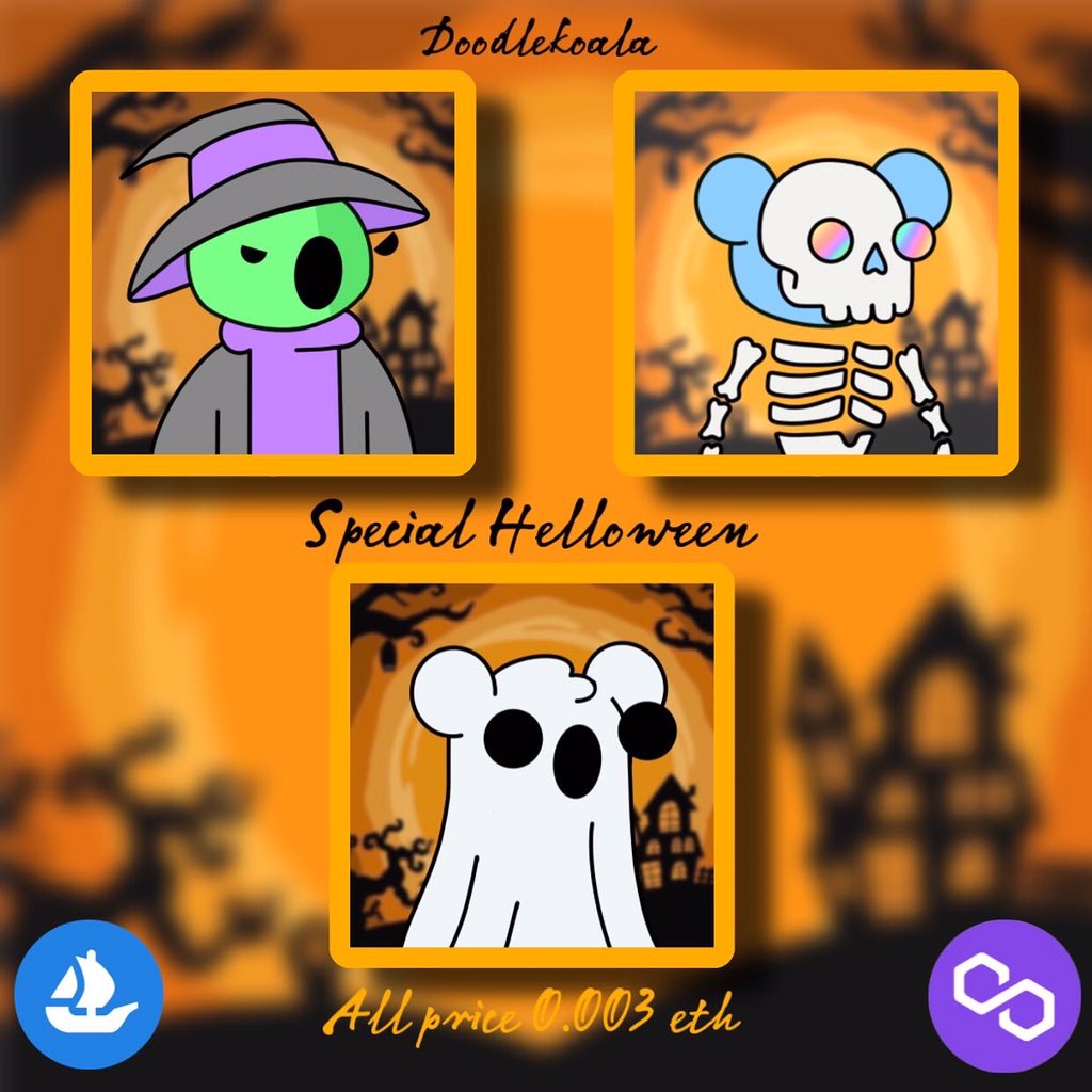 DoodleKoala's tweet photo. Spesial Helloween 👻🎃💀
Available on opensea
Blokchain polygon 
All price 0.003 eth

#NFTs #OpenSeaCollection #collectorsnft #buynft #nftdoodle #openseaartists https://t.co/d2VfCq800c