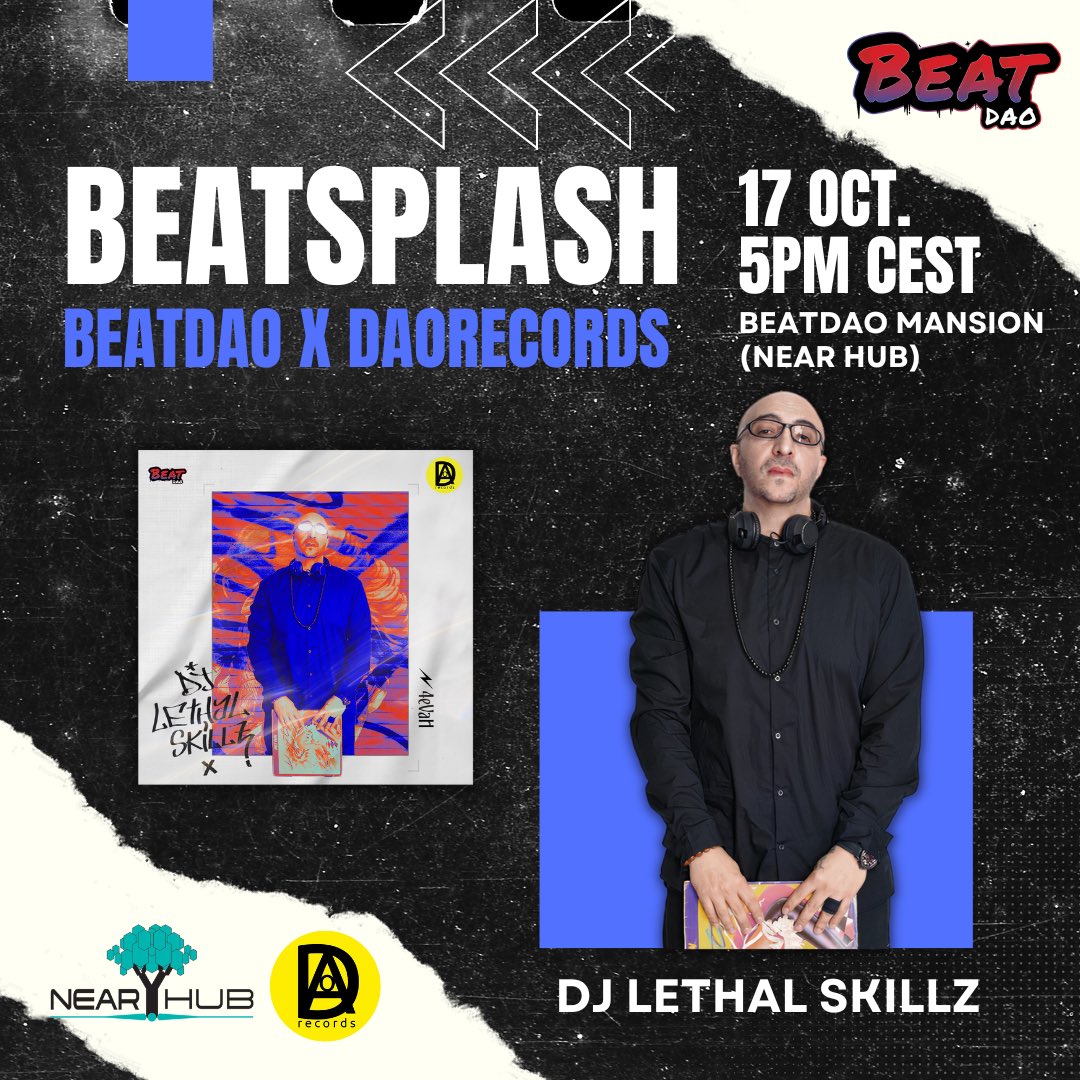 DAOrecords_'s tweet photo. BEATSPLASH 🎛️🎚️💿
Titled ‘4Evah’ by @djlethalskillz
Releasing on the 17th October 5pm CEST
At Beat Dao Mansion on Near Hub.
A BeatDao X DAOrecords event collaboration in the web3 space
#daorecords #beatdao #fonoroot #NFT #musicnft #nftdrop #nearprotocol #blockchain #metaverse https://t.co/KNBmdQYjpP