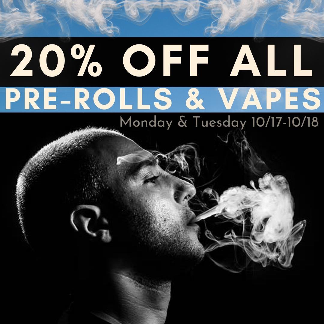 20% OFF All Prerolls &amp; Vapes at PCC, Monday &amp; Tuesday 

berkeleypatientscare.com/menu/?dtche%5B…