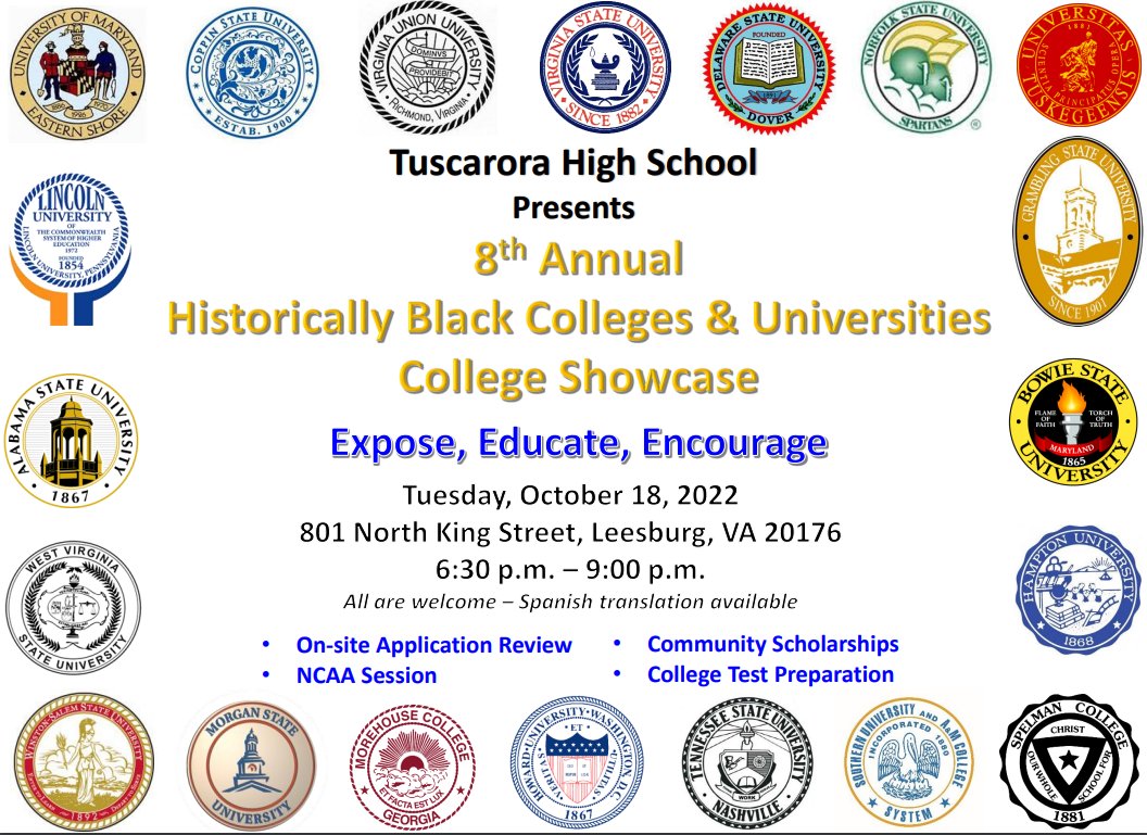 Tomorrow night (October 18th) starting at 6:30 PM is the HBCU Showcase hosted at Tuscarora High School. All are welcome!!!