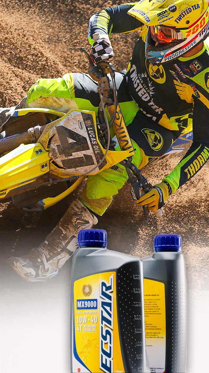 suzukicycles's tweet photo. ECSTAR MX9000 Full Synthetic Motocross Racing Oil is specifically formulated for high performance 4-stroke motocross engines.
Learn more at https://t.co/fE8QYXE3ue
#Suzuki #SuzukiCycles #ECSTAR #MX9000 https://t.co/gNiKevGM2A