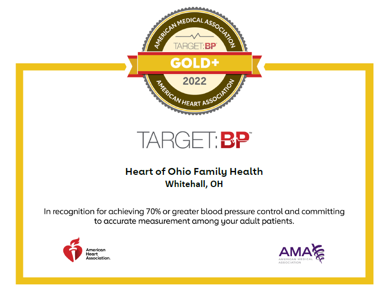 HeartOfOhio's tweet photo. To the staff at Heart of Ohio Family Health and for your selfless dedication to the care of ALL your patients! This 2022 GOLD+ award for Target BP by the American Medical Association &amp; the American Heart Association is for you!
Congratulations! https://t.co/2E7tpUfrdk