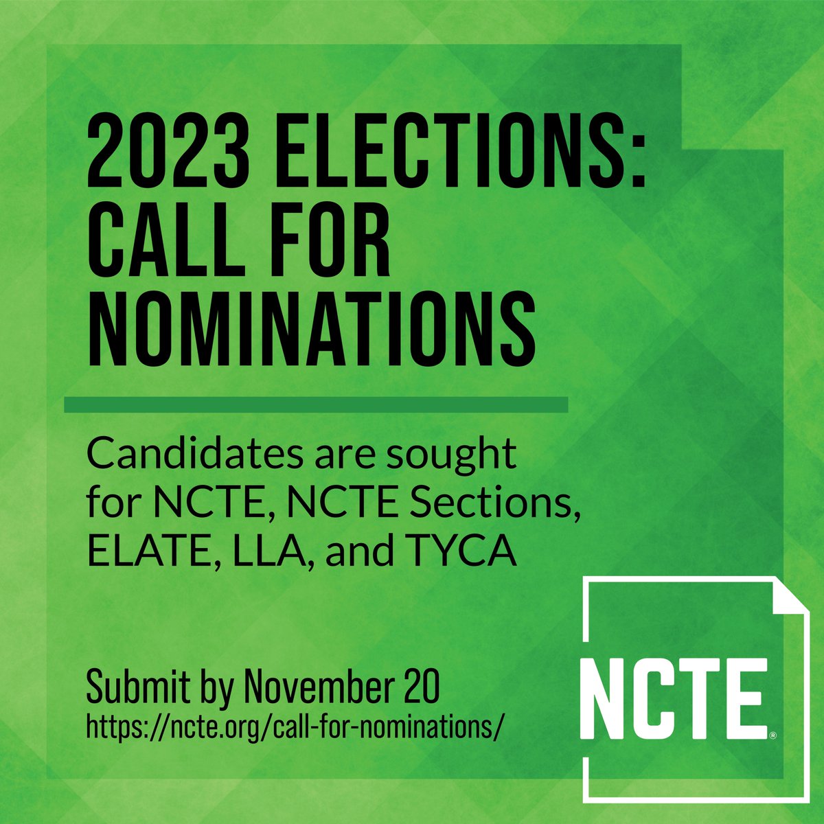 We are looking for nominations for the Middle Level! •Consider self nominating to run for a position in the 2023 NCTE Elections: ncte.org/call-for-nomin… @ncte @ncte_lla @MidMOLLA