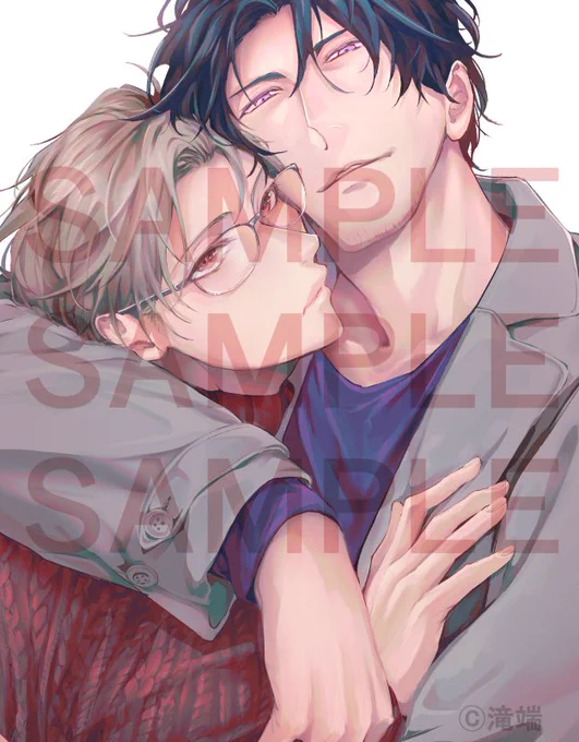 グッズ描き下ろしイラストサンプル両方とも気に入ってます。伊泉と榛沢のバレンタインは久々ですね。私服の二人といつものスーツの二人をご用意しました。素敵なバレンタインを迎えられますように～! #petitgateau展2023 