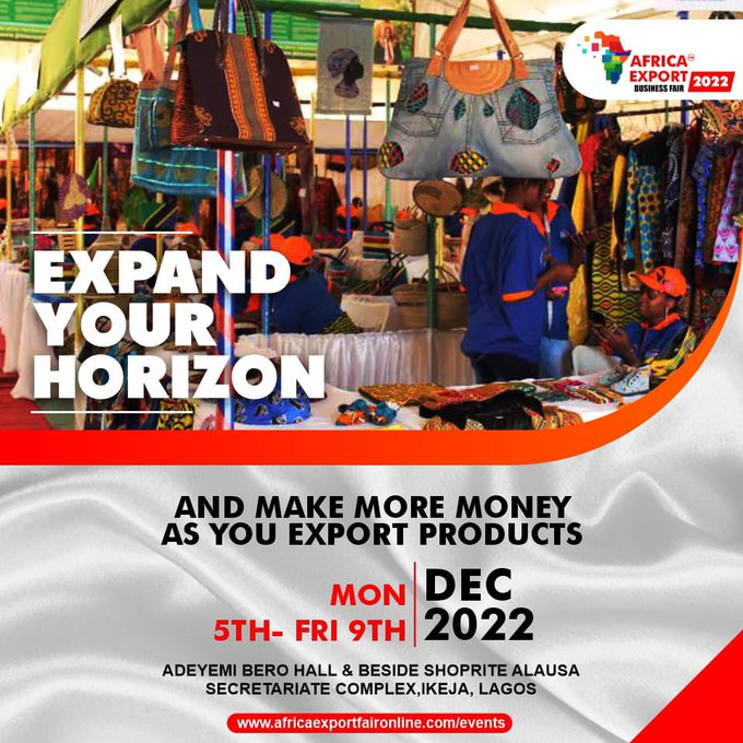 afrexportfair's tweet photo. Join the road to export movement. Africa Export Business Fair is here to support your export journey.

The Africa Export Business Fair promises to be an exciting event filled with varieties of Made in Nigeria products. 

Plan to be there... 
Register here https://t.co/CAnIrrYwRY https://t.co/TwCmEJdGOQ