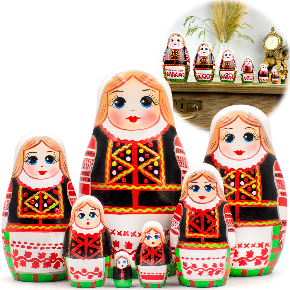 AEVVVHOME's tweet photo. Kalinkovichi matryoshka in Belarusian folk clothes with slavic ornaments Set 7 pcs
🛒
on Amazon: https://t.co/Qi7u1O9be3
on our website: https://t.co/dOcFTmCGAR https://t.co/q6QstzYp2b