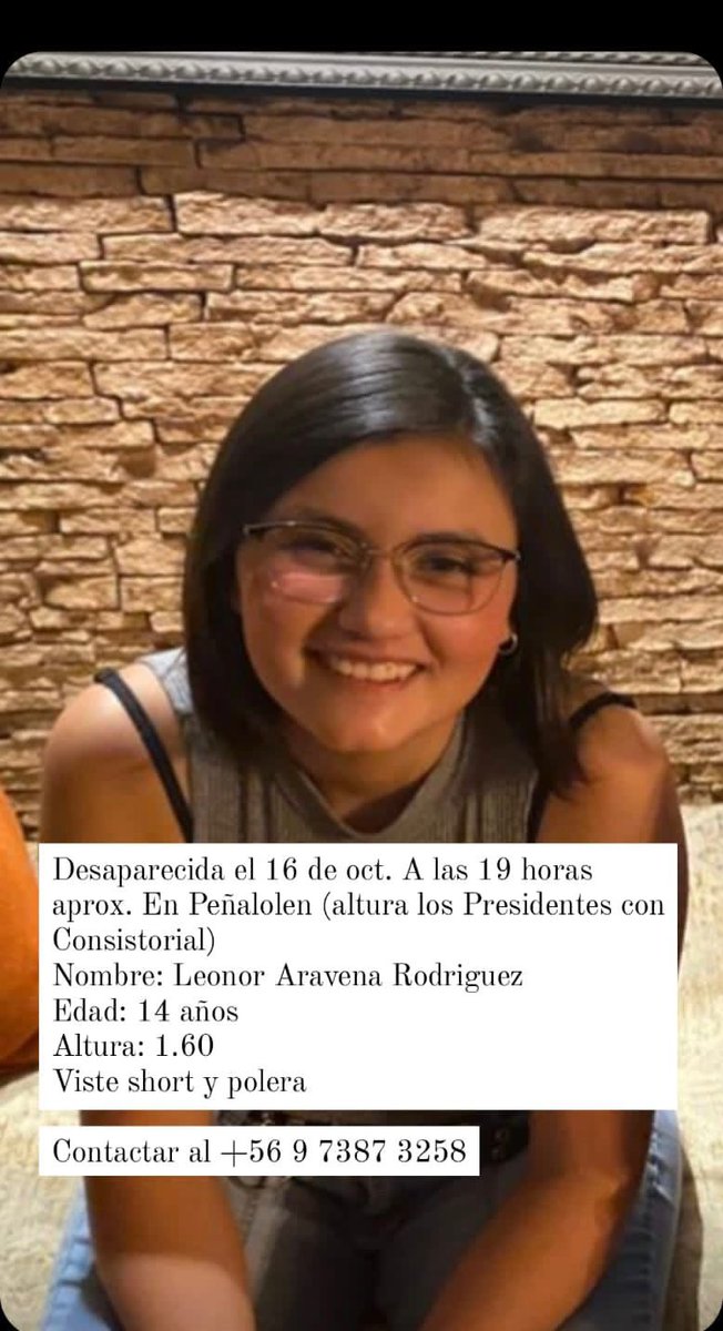 MelMunoz1's tweet image. #cadenadeayuda #chile #missingpersoninchile #personaextraviada @PDI_CHILE @penalolen @radiocarab @Carabdechile