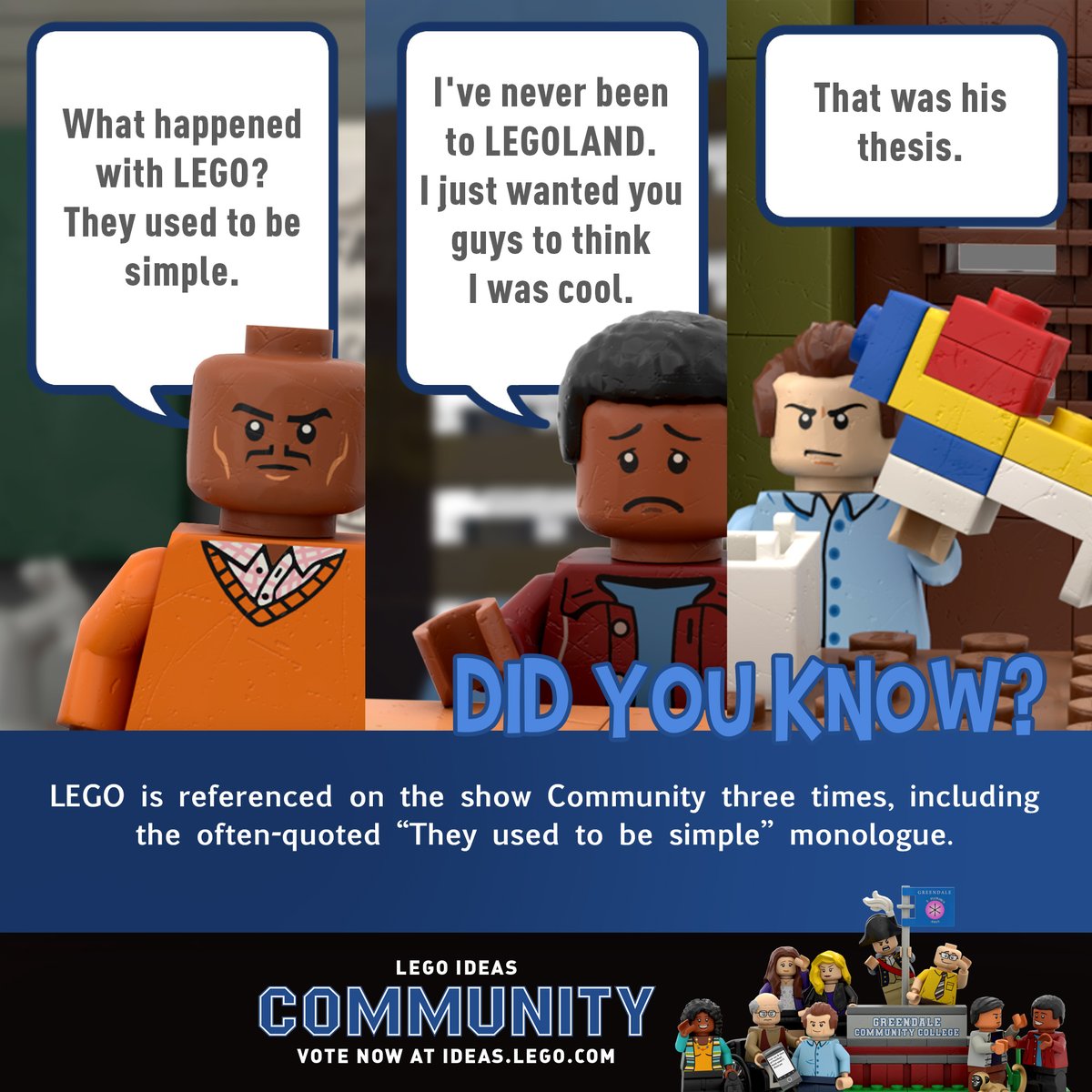 Bulldoozerbrick's tweet photo. Here's another fun LEGO fact about Community! Also, did you know we ONLY NEED 700 more votes for a shot at making Community a real LEGO set? Vote now at https://t.co/NhfXO5fjZJ

#AndaMovie #SixSeasonsandaMovie #AndaLEGOset #legoideas #LEGO https://t.co/lO5p3ngStn