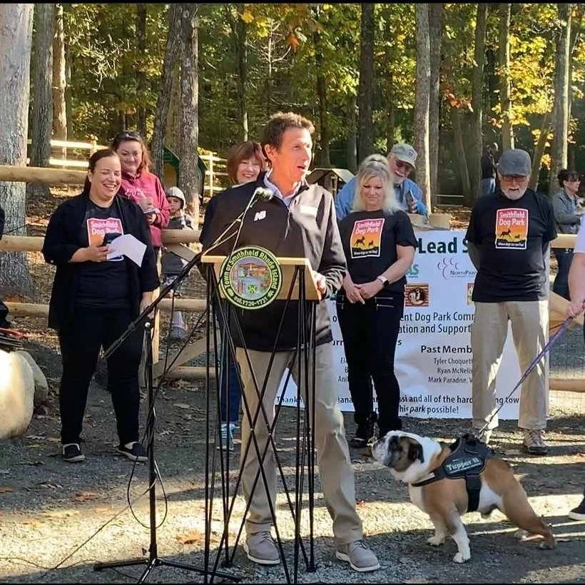 BryantTupper's tweet photo. Oh. My. DAWG! I had fun representing @bryantuniversity with President Gittell and others at the grand opening of the Smithfield Dog Park on Sunday morning. https://t.co/ZGgiP3c88a