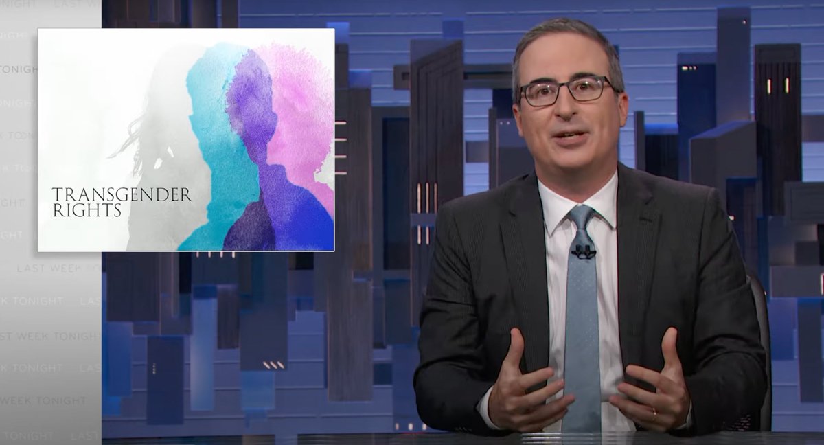 John Oliver did an entire episode on trans rights and I have to say it is SO refreshing to see the old Daily Show crew come together again to stand up against attacks on the trans community.

It’s a great episode. Go watch it,