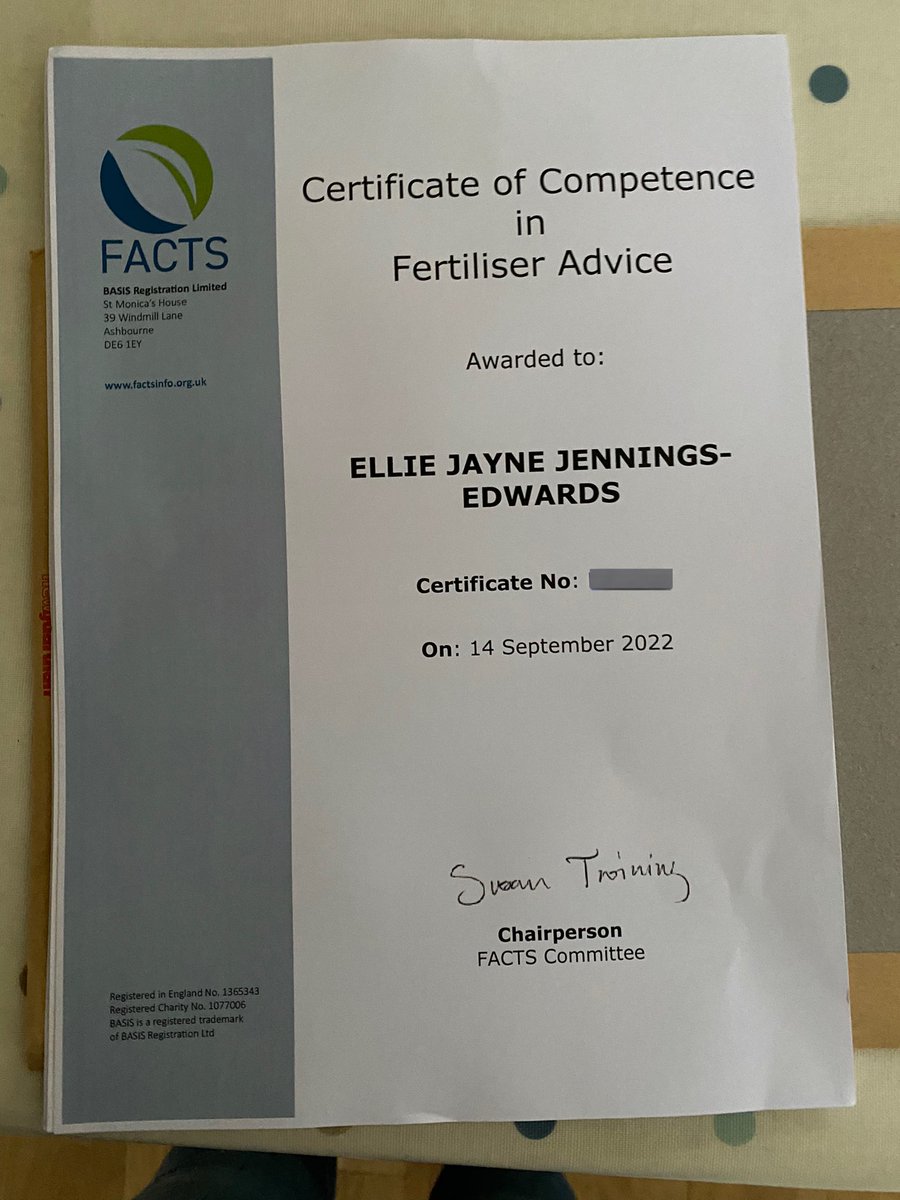 Pleased to say I’m now a Facts Qualified Advisor! All the hard work paid off when I received this in the post last week. Also excited to be nominated for the Brian Chambers Trophy which will be judged in February 2023! <a href="/WynnstayGroup/">Wynnstay Group</a> <a href="/BASISRegLtd/">BASIS Reg Ltd</a>