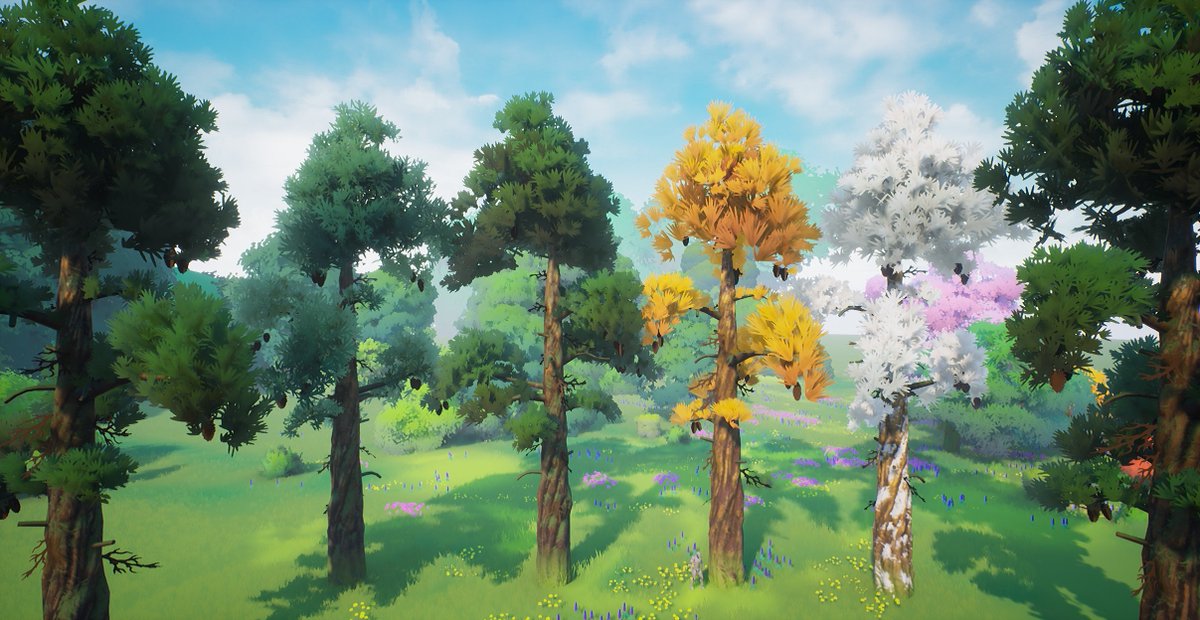 akbutea's tweet photo. I continue experiments with stylized foliage. And now I made pines. New tutorial soon!) 😉 https://t.co/0WbsxvV6vk