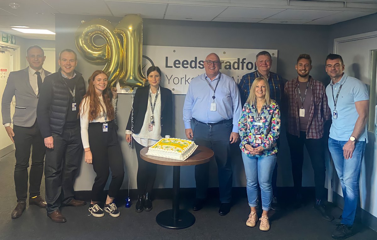 LBIAirport's tweet photo. Happy Birthday to us 🎉

LBA is 91 today! Heres is a picture of some of our office staff and our cake earlier... which has now well and truly been tucked into 😋🍰

#Birthday #Celebrations #91today  #Aviation https://t.co/8YPLP8bkZT