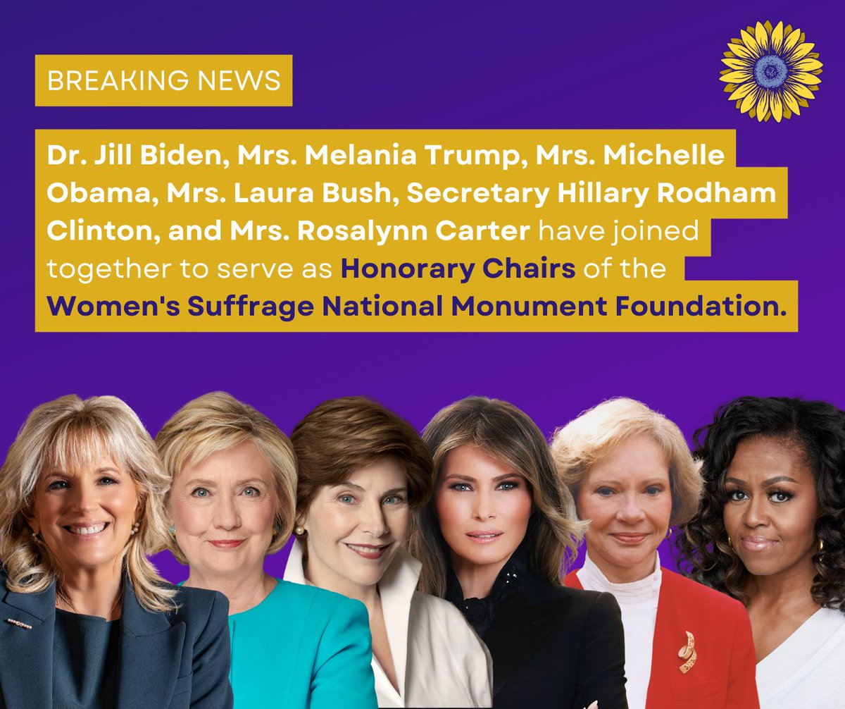 As Honorary Chairs of the Women’s Suffrage National Monument Foundation, First Ladies <a href="/FLOTUS/">First Lady Melania Trump</a> <a href="/MELANIATRUMP/">MELANIA TRUMP</a> <a href="/MichelleObama/">Michelle Obama</a> <a href="/laurawbush/">Laura Bush</a> <a href="/HillaryClinton/">Hillary Clinton</a> &amp; Rosalynn Carter lead the historic effort to bring women's stories to our National Mall. womensmonument.org #WomensMonument