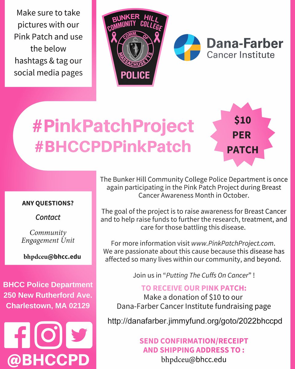 BHCCPD's tweet photo. There are 15 days left in October and we have just $613 dollars more to raise to reach our goal! We thank everyone who has donated so far and look forward to everyoneβs help in Putting the Cuffs on Cancer. #PinkPatchProject #BHCCPDPinkPatch #bhcc #bhccpd https://t.co/LrreVgTwoh