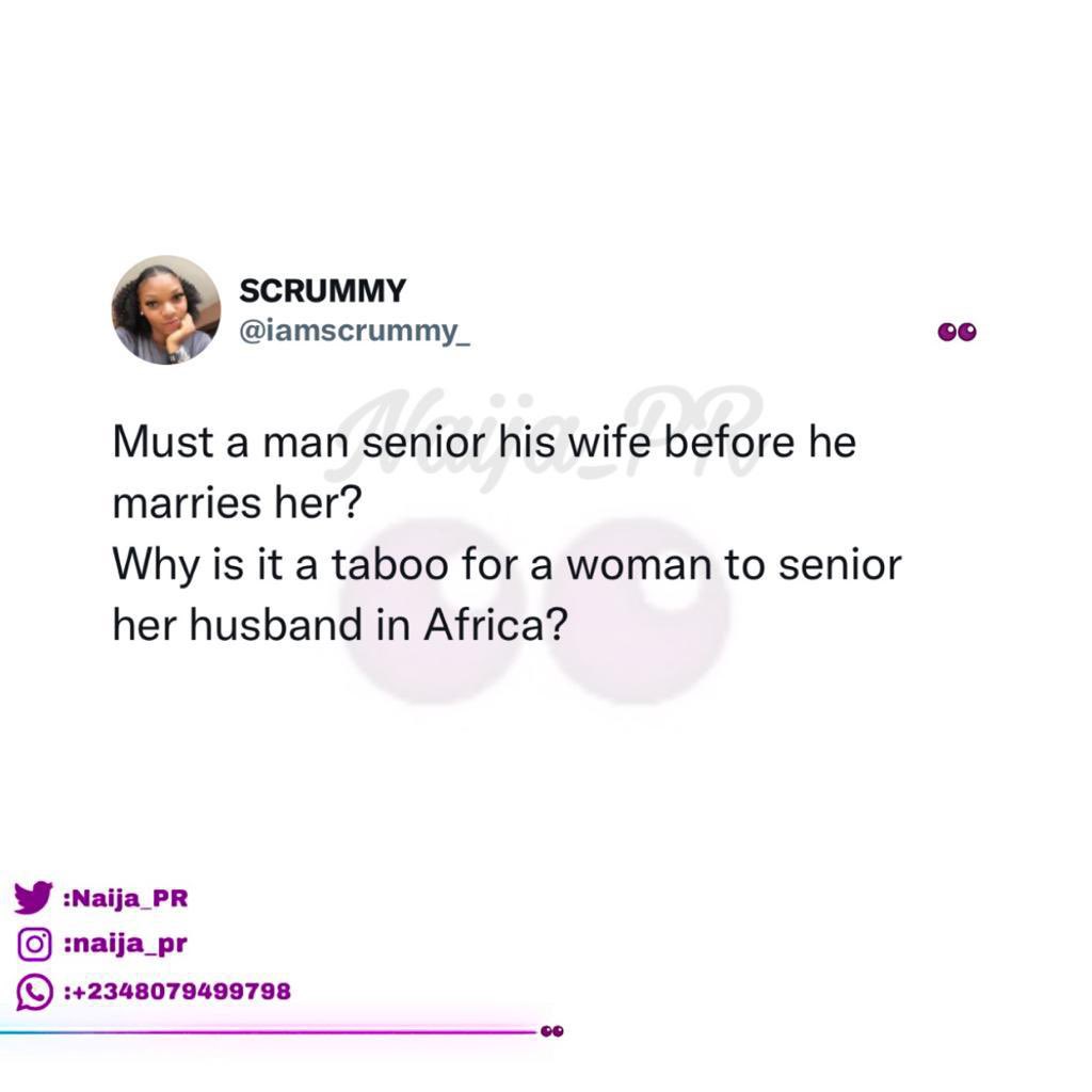 Naija_PR's tweet photo. Is it a taboo for a lady to be older than the man she’s in a relationship with? https://t.co/hMdCaXJ3QQ