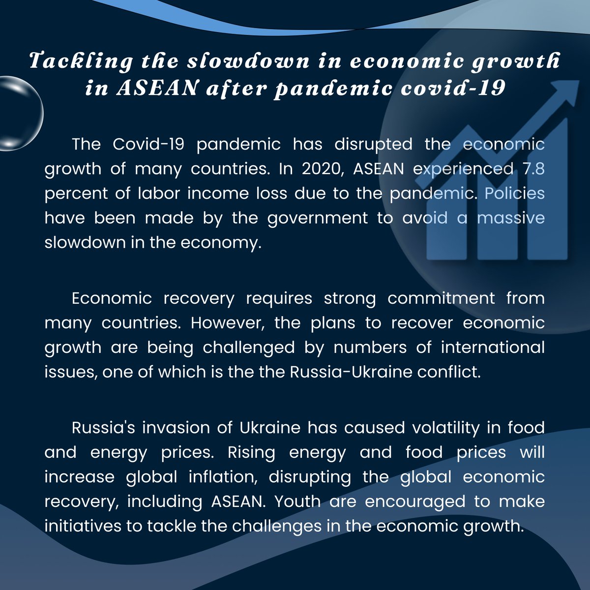 The_AYIC's tweet photo. The COVID-19 pandemic has considerably impacted employment opportunities in countries around the world. SDG 8 aims to promote economic growth and decent work for all. Economies grow when more workers have access to jobs and when workers are more productive.

#AYIC2022
#SDGs8 https://t.co/MGO2pvHDkj